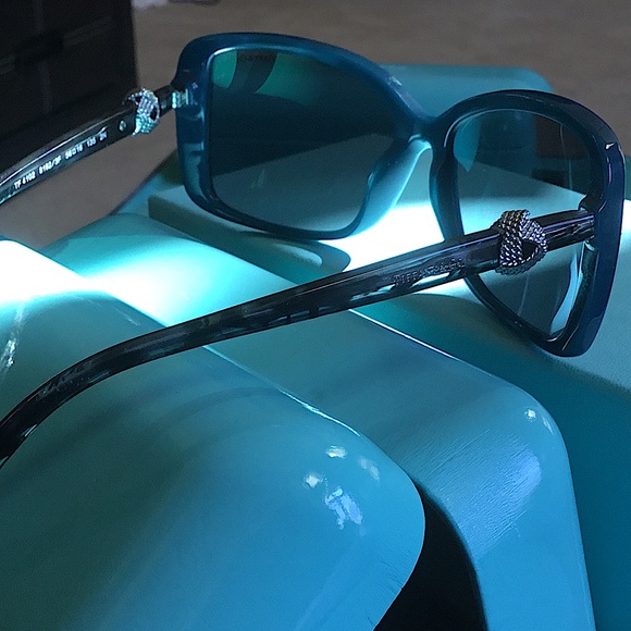 Oversized Retro Tiffany & Co. Silver Knot Blue Tortoise Arms Black Blue 2N Lens